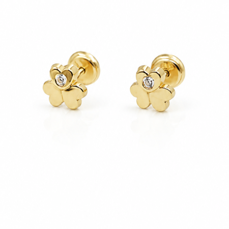 Bijuterii Fetite - Cercei copii „Trifoiul Norocos” din Aur 14K – 6,5 mm, cu Șurub și Protecție