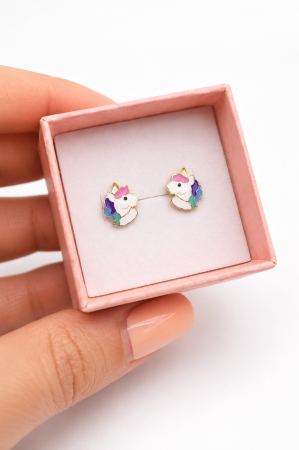 Cercei copii „Unicornul Magic” din Aur 14K – 9 x 7 mm, cu Șurub și Protecție [4]