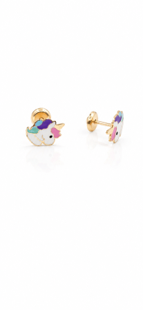 Cercei copii „Unicornul Magic” din Aur 14K – 9 x 7 mm, cu Șurub și Protecție [1]