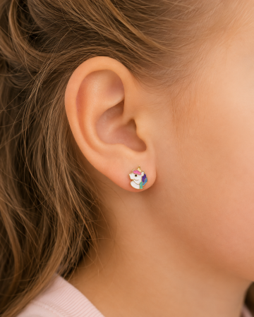 Cercei copii „Unicornul Magic” din Aur 14K – 9 x 7 mm, cu Șurub și Protecție [2]