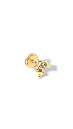 Cerceii Bebe - Cercei Bebe in forma de Delfin din Aur galben 14 kt si Cristale Zirconia