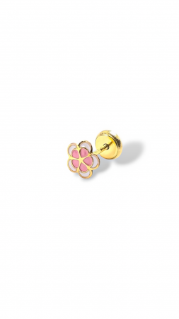 Cerceii Bebe - Cercei Bebe in forma de Floare Roz din Aur galben de 18 kt