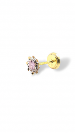Cerceii Bebe - Cercei Bebe in forma de Floricica din Aur galben 18 kt si Cristale zirconia roz