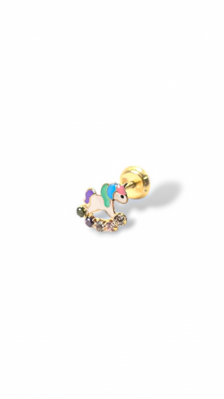 Cerceii Bebe - Cercei Bebe in forma de Unicorn din Aur galben 9 kt si cristale Zirconia