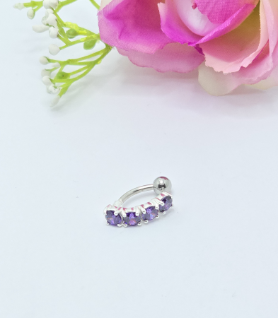 Cercei din argint - Cercel de Buric din Argint 925, pietre Zirconia mov 2.23 gr, 2 cm.