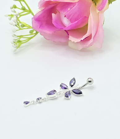 Cercei din argint - Cercel de Buric din Argint 925, pietre Zirconia mov 3.48 gr, 5 cm.