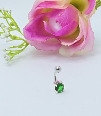 Cercei din argint - Cercel de Buric din Argint 925, pietre Zirconia verde. 1.88 gr, 2.3 cm.