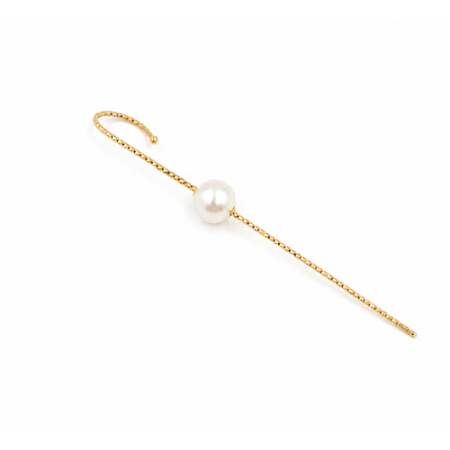 Cercei din Aur - Cercel Fantezie din Aur Galben 14K cu Perlă – Model Lung, 7 cm (1 Bucată)