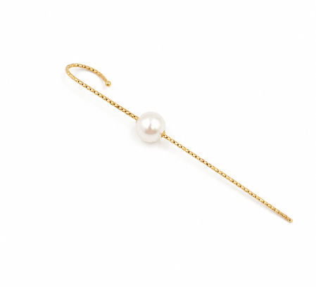Cercel Fantezie din Aur Galben 14K cu Perlă – Model Lung, 7 cm (1 Bucată) [2]