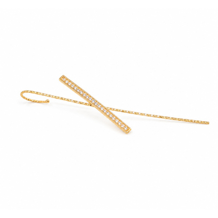 Cercei din Aur - Cercel Fantezie Tip Fir din Aur Galben 14K cu Zirconii – Model Bară, 7 cm (1 Bucată)
