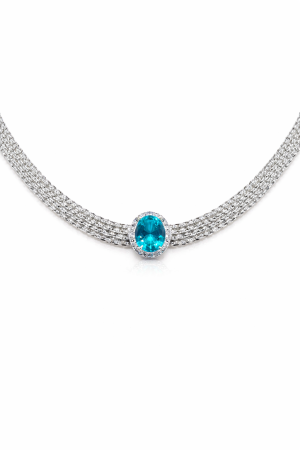 Lantisoare din argint - Colier Argint 925 cu Piatră Albastră Elegantă – Design Premium