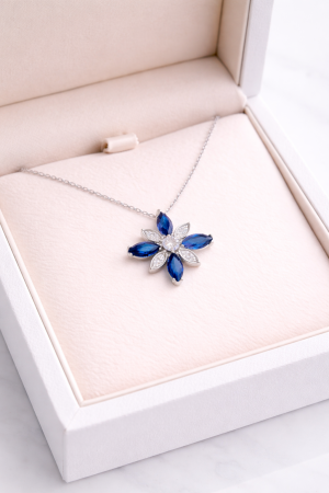 Colier din argint 925 „Floare albastră” cu zirconii – eleganță vibrantă [1]