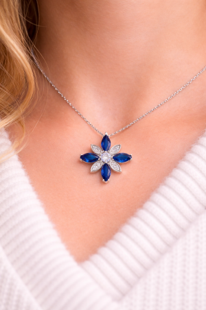 Colier din argint 925 „Floare albastră” cu zirconii – eleganță vibrantă [2]