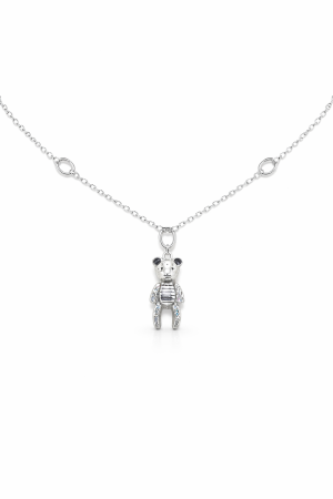 Lantisoare din argint - Colier din argint 925 „Ursuleț” cu zirconii – delicatețe și farmec jucăuș