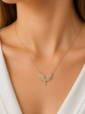 Colier din aur 14K cu aripi și zirconii strălucitoare ✨ [1]