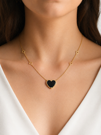 Colier din aur 14K cu inimă neagră și detalii delicate ✨ [2]