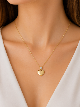Colier din aur 14K cu inimă și zirconiu strălucitor ✨ [2]