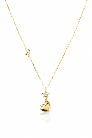 Bijuterii din aur - Colier din aur 14K cu inimă, stea și lună – design delicat cu zirconiu ✨