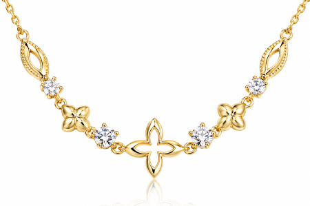 Colier din aur 14K cu motive florale și zirconii strălucitoare ✨ [3]