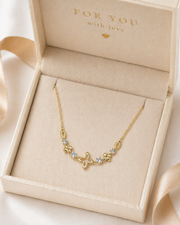 Colier din aur 14K cu motive florale și zirconii strălucitoare ✨ [2]