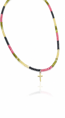 Colier Handmade cu Cruciuliță Galbenă din Argint și Cristale Multicolore [1]