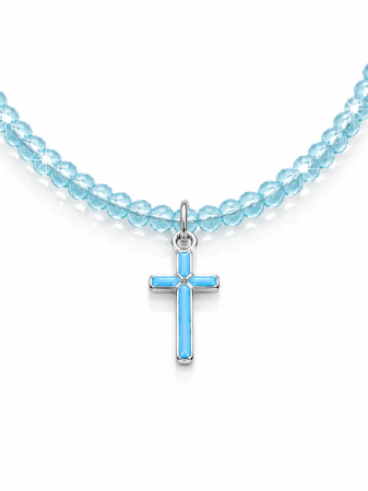 Colier Handmade din Argint cu Cruciuliță și Mărgele Albastre [1]
