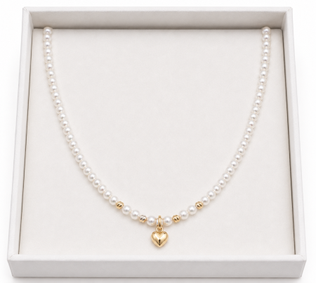 Colier Handmade din Aur 14KT cu Perle Naturale și Pandantiv Inimă [3]