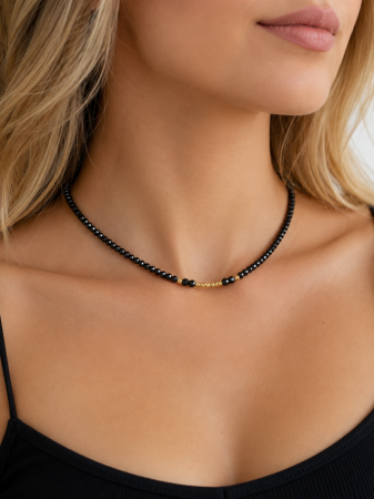 Coliere cu Mărgele - Colier Minimalist cu Onix Negru Fațetat și Aur 14K – Handmade IraGold