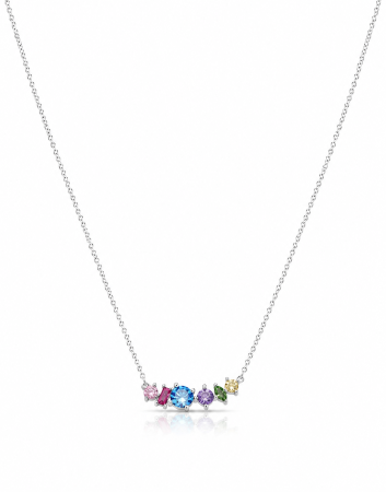 Lantisoare din argint - Colier Multicolor din Argint 925 cu Zirconii – Medalion 2 cm, Reglabil 41–46 cm