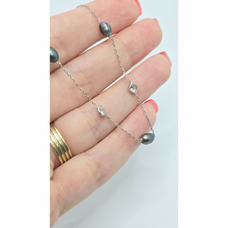 Colier cu Perle Negre din Argint 925 și Cristale Zirconia – 3.76 g, 43-48 cm [2]