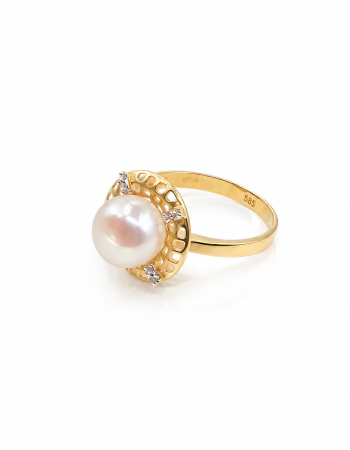Inele de logodnă din aur 14K - Inel de Logodnă din Aur 14K cu Perlă Naturală – Model Elegant și Delicat