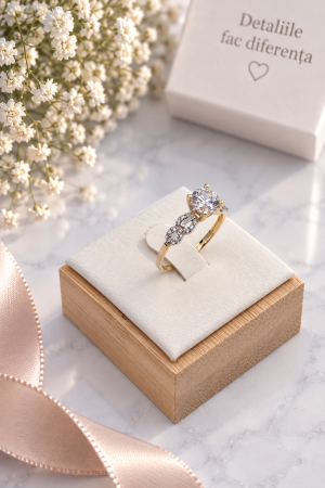Inel de Logodnă din Aur 14K cu Piatră de 0,70 cm și Simbol Infinit cu Pietre pe Laterale – Model Elegant [1]