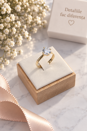 Inel de Logodnă din Aur 14K cu Piatră Strălucitoare – Design Clasic [1]