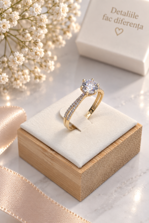Inel de Logodnă din Aur 14K cu Piatră Strălucitoare – Model Elegant cu 6 Piciorușe [1]