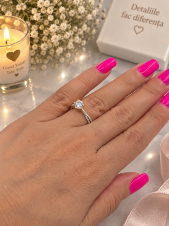 Inel de Logodnă din Aur 14K cu Piatră Strălucitoare – Model Elegant cu 6 Piciorușe [3]