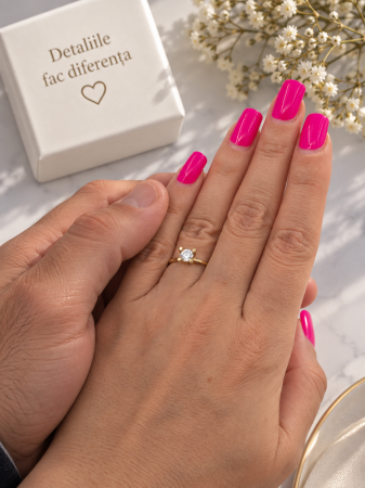 Inel de logodnă din aur galben 14K cu piatră strălucitoare – Eleganță clasică [3]