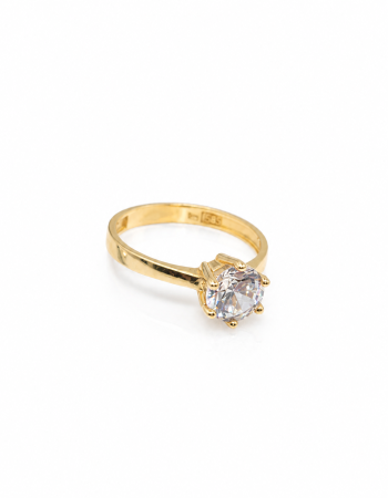 Inele de logodnă din aur 14K - Inel de Logodnă din Aur Galben 14K cu Piatră Strălucitoare, Montură cu 6 Piciorușe – Model Elegant