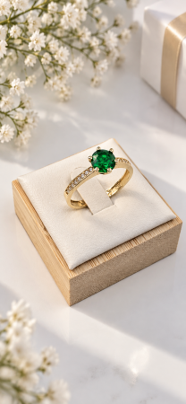 Inel de Logodnă din Aur Galben 14K cu Piatră Verde [1]