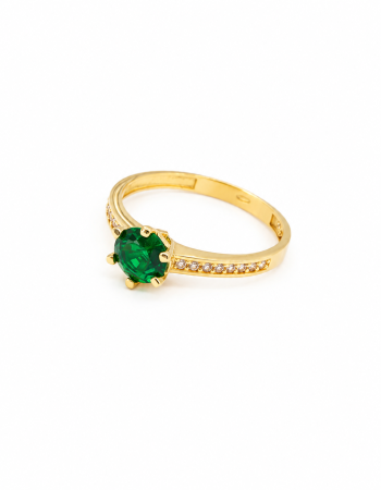 Inele de logodnă din aur 14K - Inel de Logodnă din Aur Galben 14K cu Piatră Verde