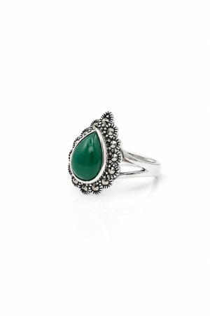 Inele din argint - Inel din Argint 925 cu Calcedonie Verde și Marcasite