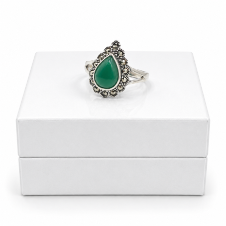 Inel din Argint 925 cu Calcedonie Verde și Marcasite [1]