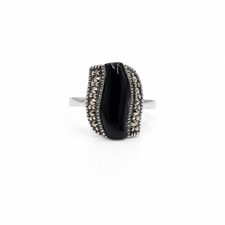 Inele din argint - Inel din Argint 925 cu Onix Negru și Marcasite