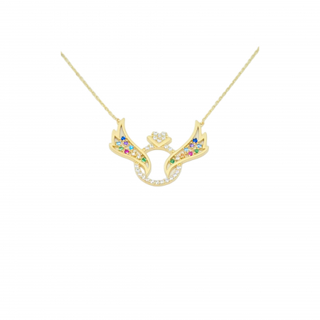 Bijuterii din aur - Lant cu Aripi din Aur 14 kt , Pietre Zirconia Curcubeu , 3.10 gr