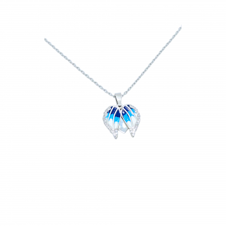 Lantisoare din argint - Lanț cu Aripioare Albastre din Argint 925 cu Cristale Zirconia – 4.13 g, 41-45 cm