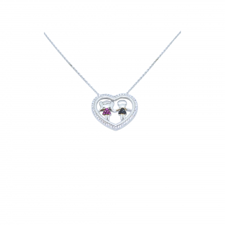 Lantisoare din argint - Lanț cu Două Fetițe din Argint 925 cu Cristale Zirconia – 3.22 g, 41-46 cm