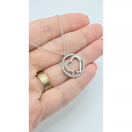 Lanț cu Două Inimioare din Argint 925 cu Cristale Zirconia – 2.98 g, 41-47 cm [1]