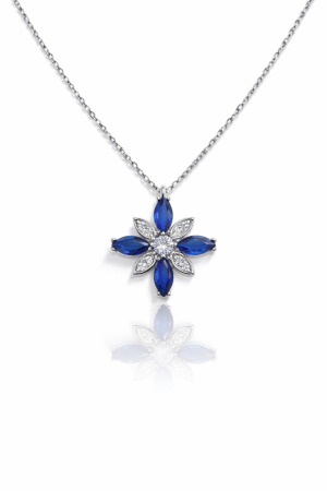 Lantisoare din argint - Colier din argint 925 „Floare albastră” cu zirconii – eleganță vibrantă