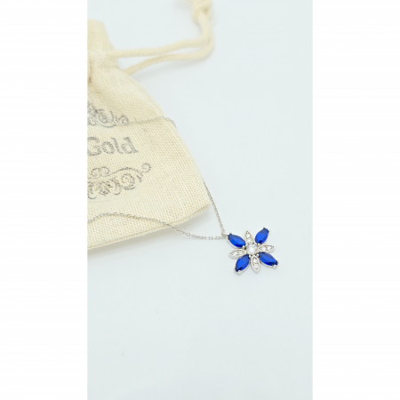 Lanț cu Floare Albastră din Argint 925 cu Cristale Zirconia – 3.22 g, 41-47 cm [1]