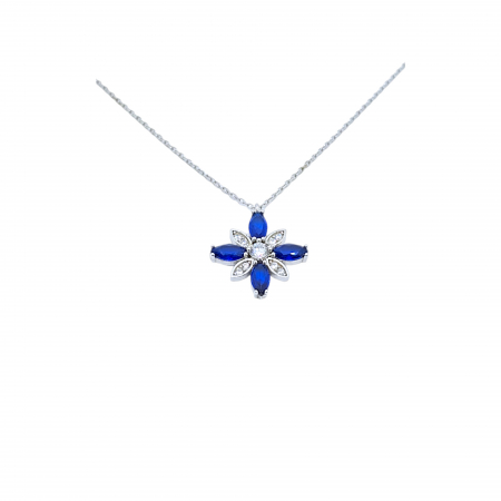 Lantisoare din argint - Lanț cu Floare Albastră din Argint 925 cu Cristale Zirconia – 3.22 g, 41-47 cm