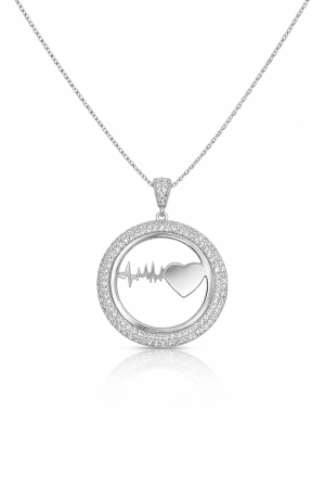 Bijuterii din argint - Colier din argint 925 „Heartbeat & Heart” cu zirconii – emoție în fiecare detaliu